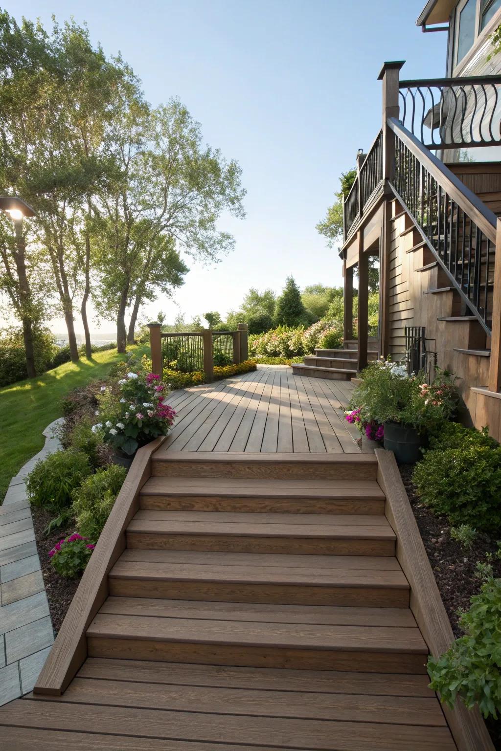 Add depth with stylish deck stairs.