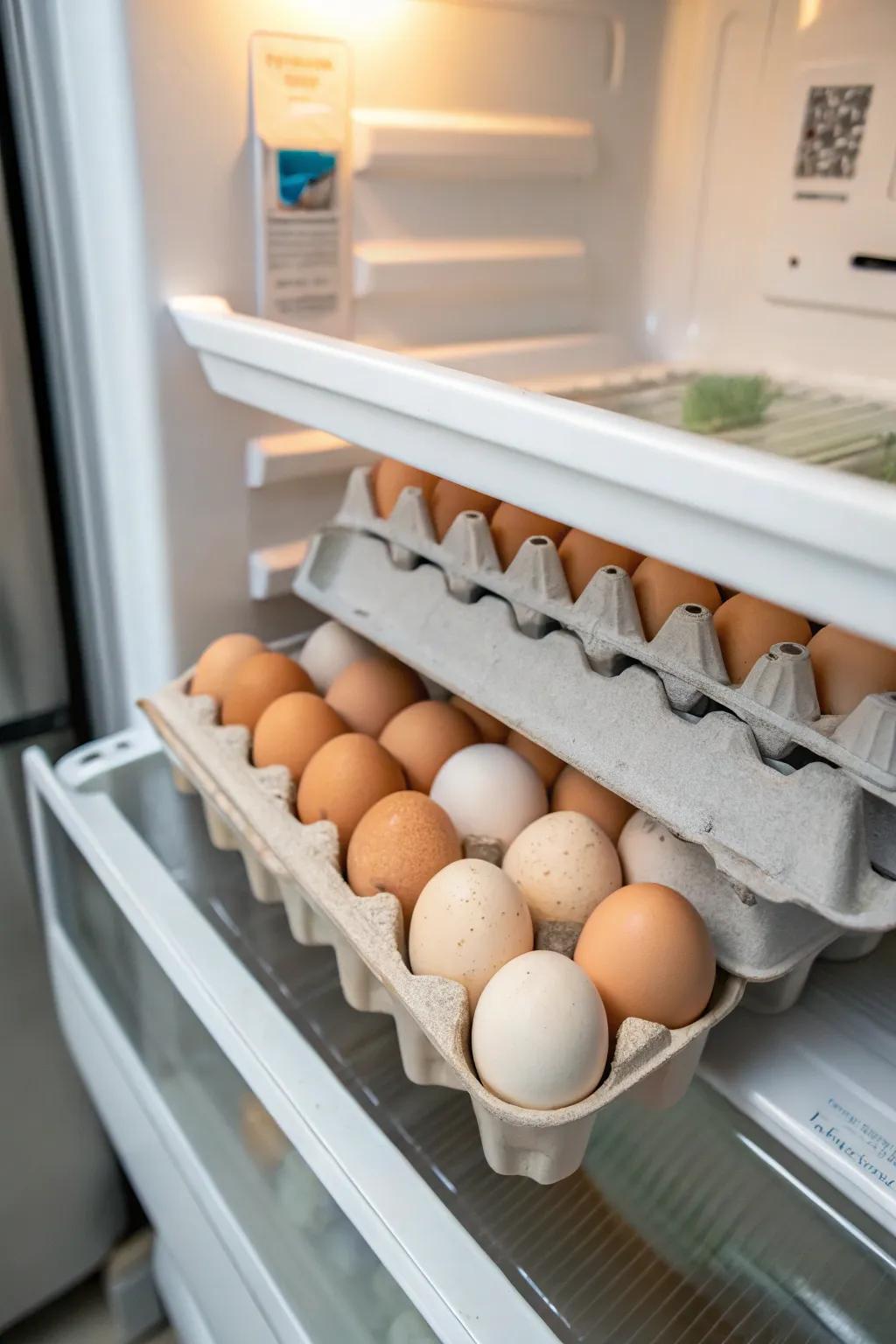 Middle shelf is the perfect spot for eggs.