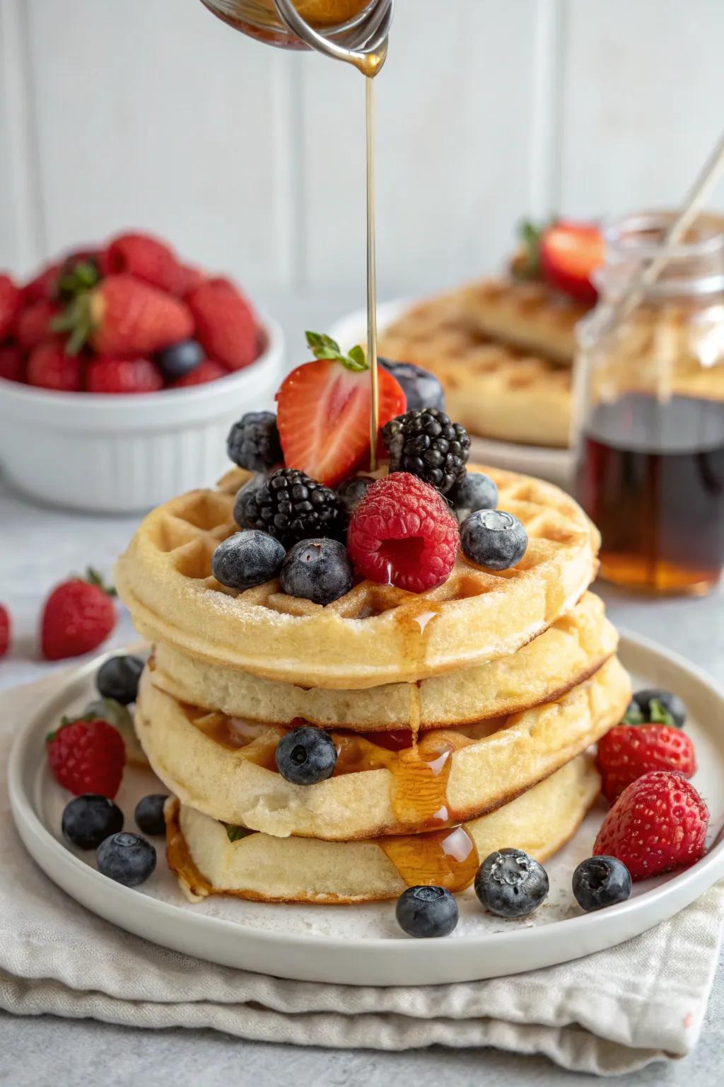 Fluffy waffles with berries add sweetness to your morning.