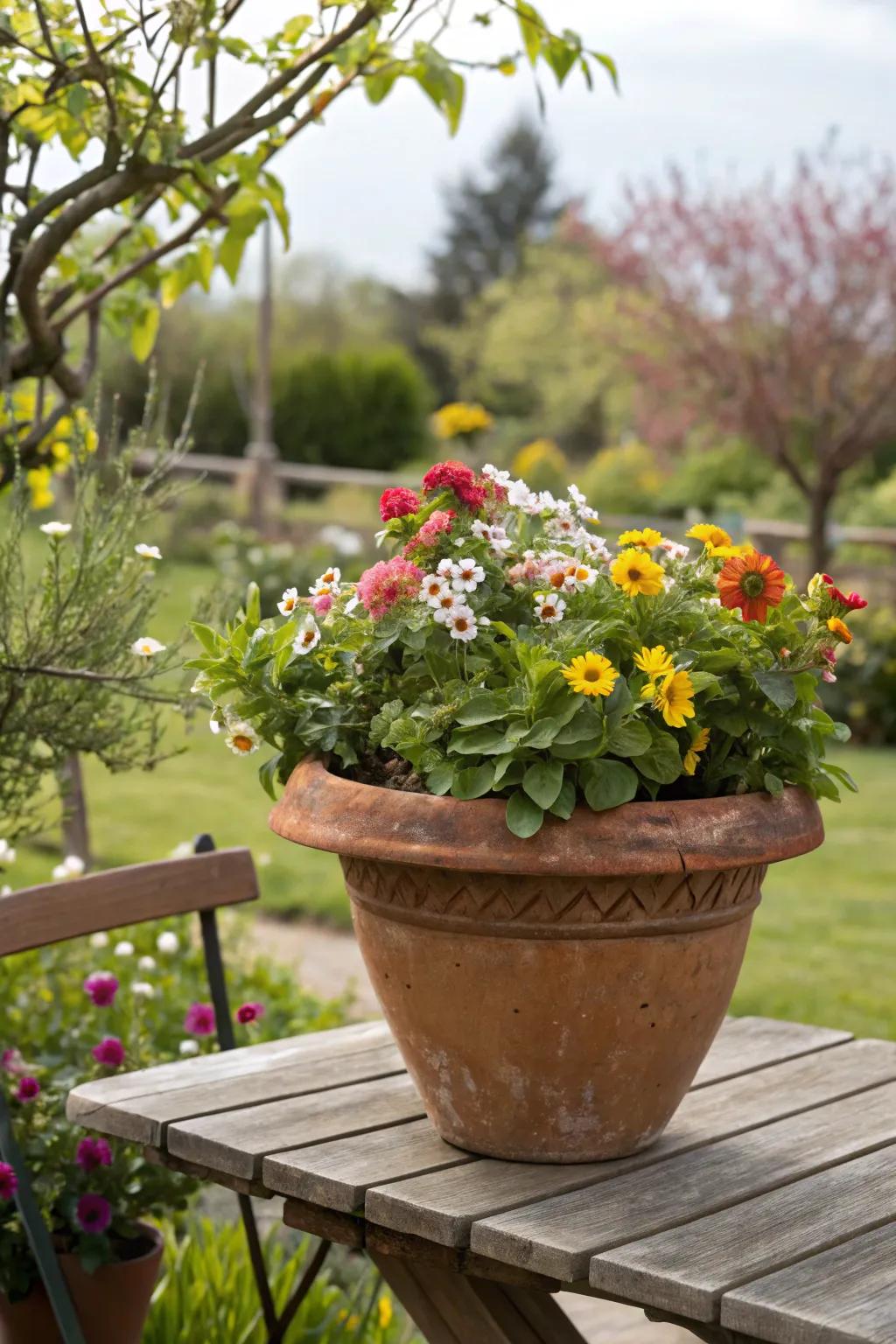 Terracotta pots bring a garden-fresh feel indoors.