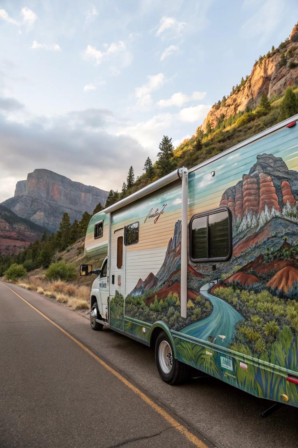 Painted canvas siding transforms your RV into a mobile work of art.