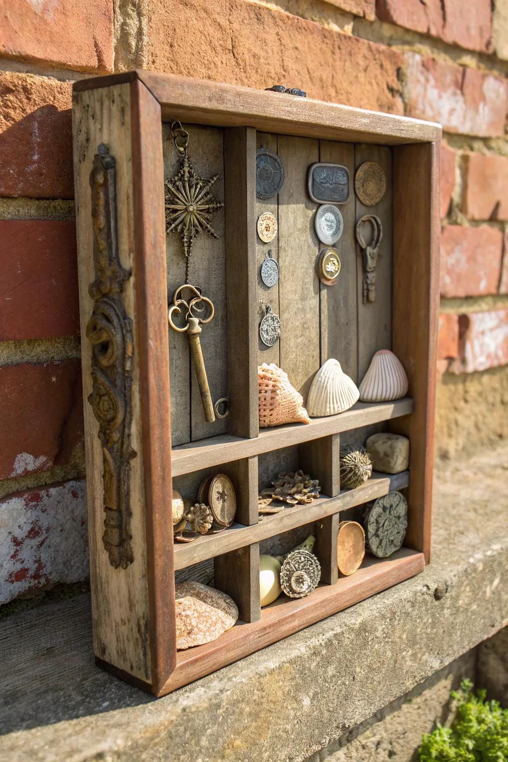 An upcycled drawer shadow box with vintage charm.