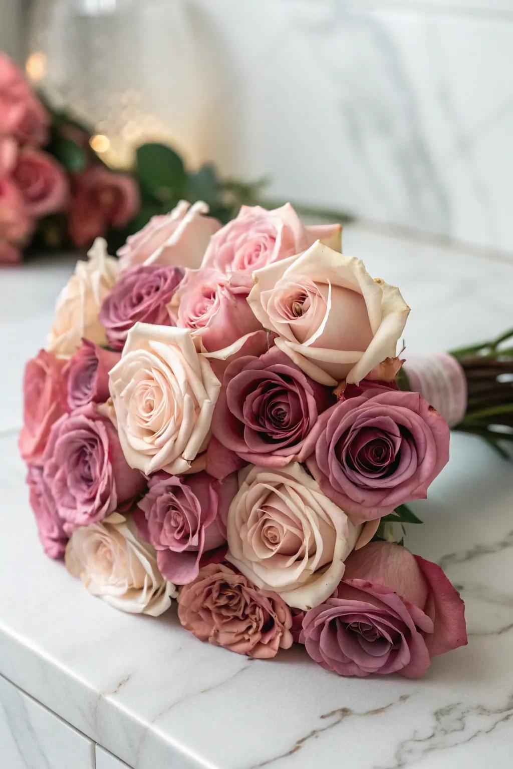 A monochromatic rose bouquet for a sophisticated touch.