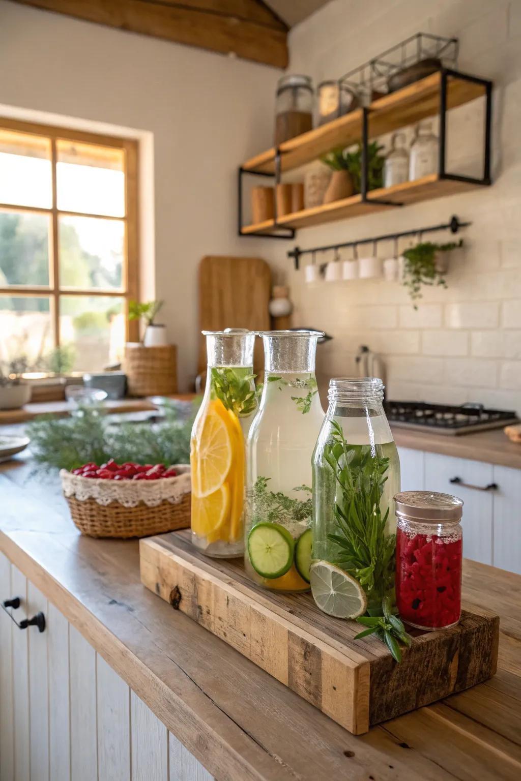 Refreshing herb-infused waters to cleanse the palate.