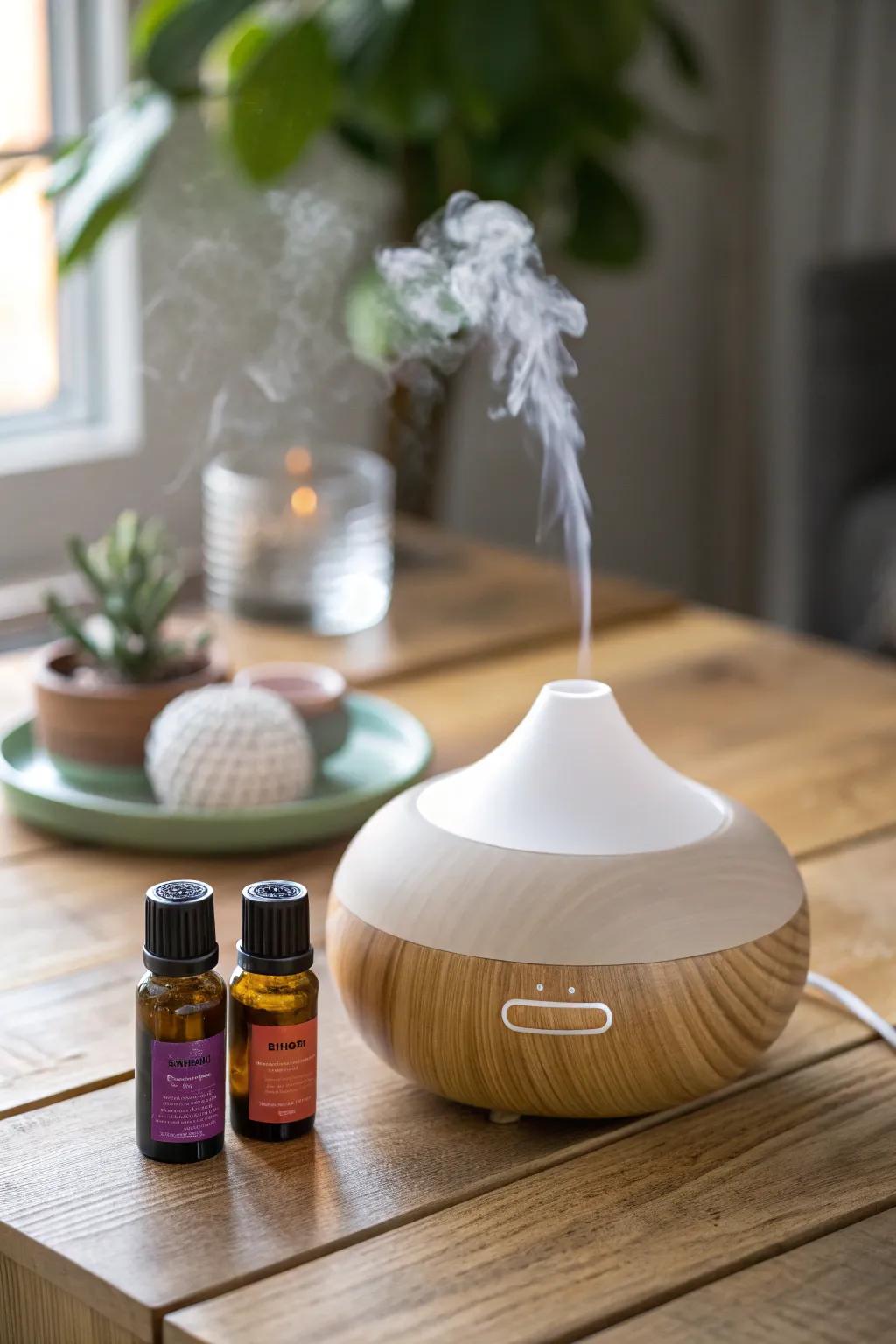 Infuse the air with calming scents using an aromatherapy diffuser.