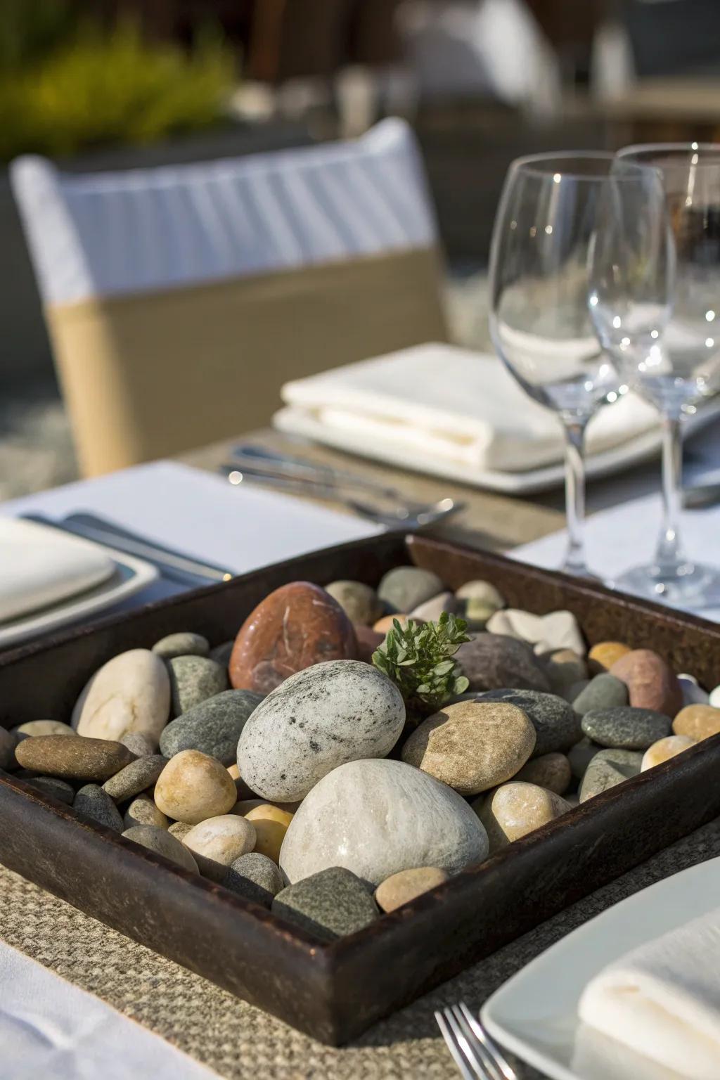 A stunning stone centerpiece adding natural elegance.