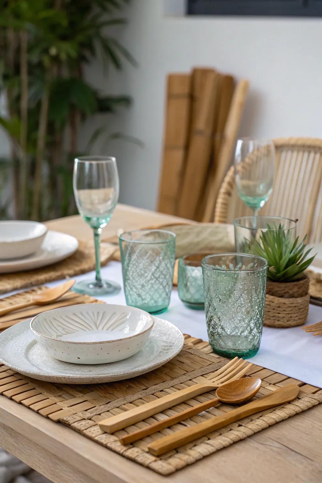 Eco-friendly touches add sustainability to the table setting.