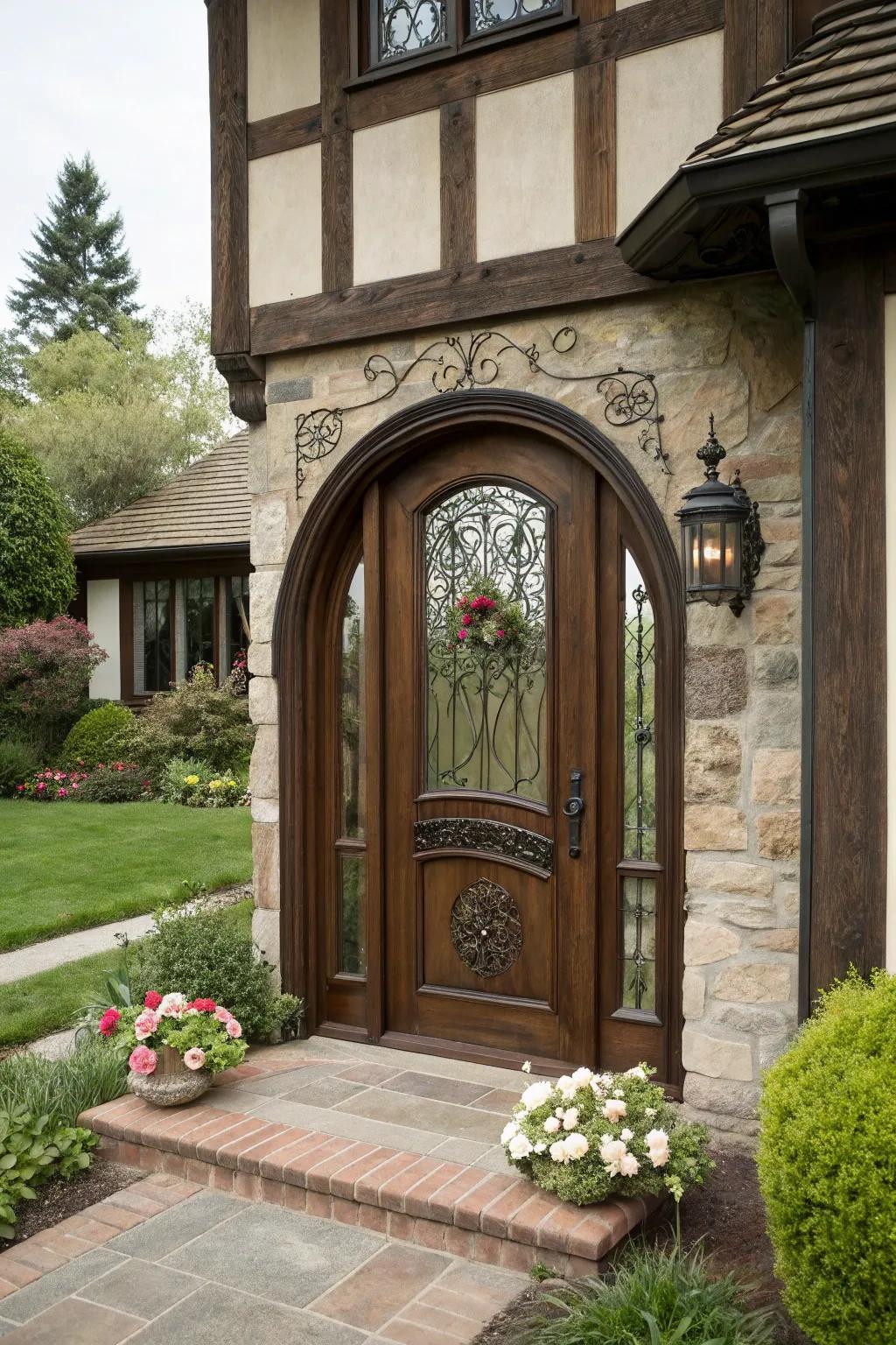 Tudor-style doors bring a storybook charm to traditional homes.