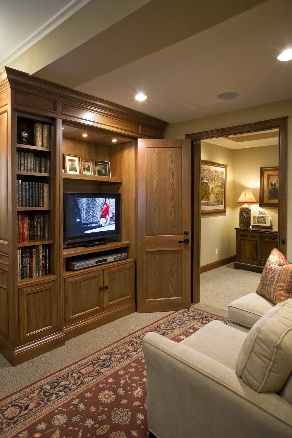 A convertible nook offering a cozy retreat with TV integration.