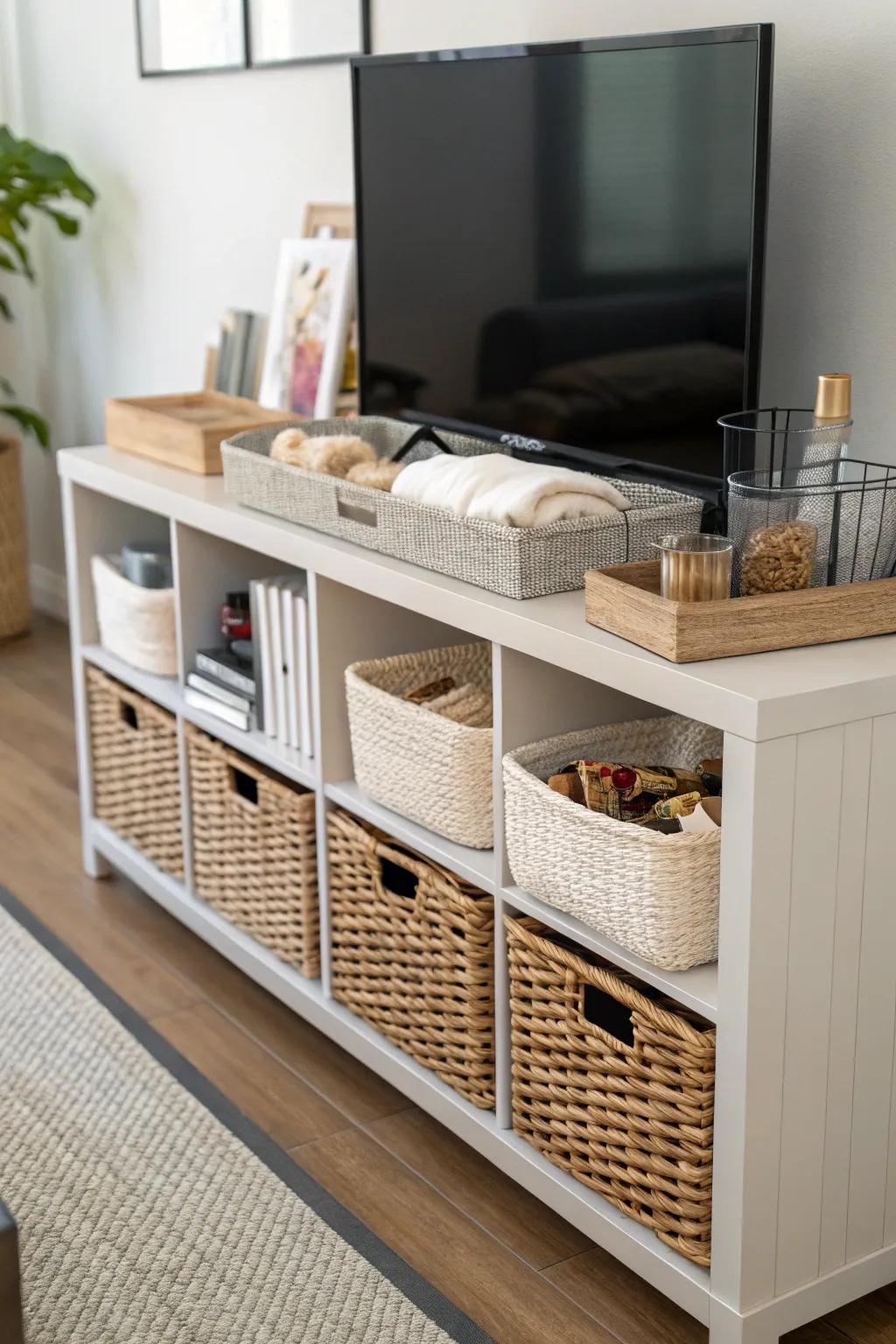 Storage baskets keep clutter at bay with style.