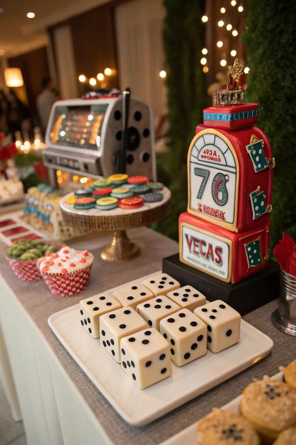 A themed dessert table is a sweet addition to your Vegas party.