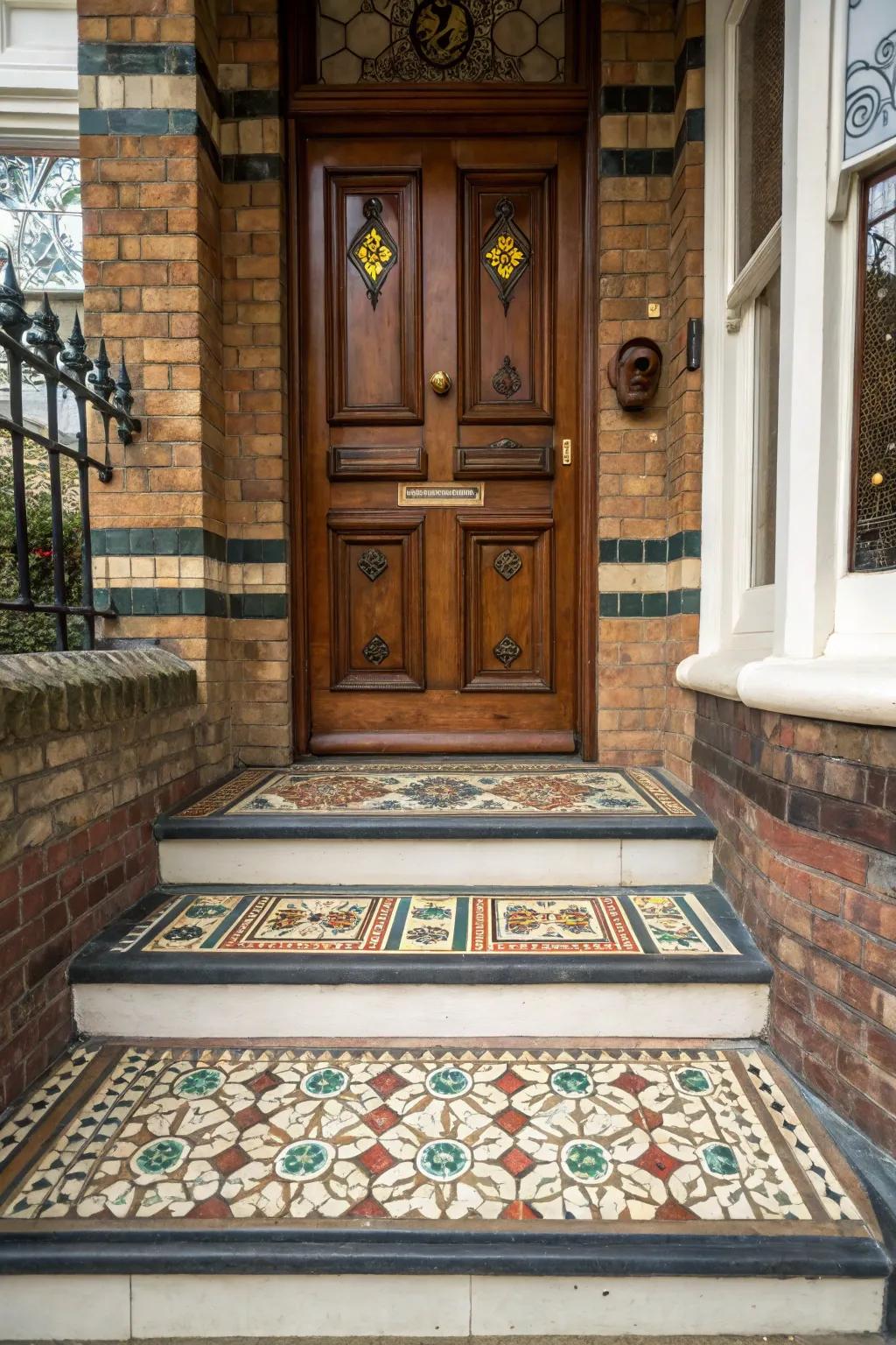 Tiled entrances add texture and color to this Victorian doorway.