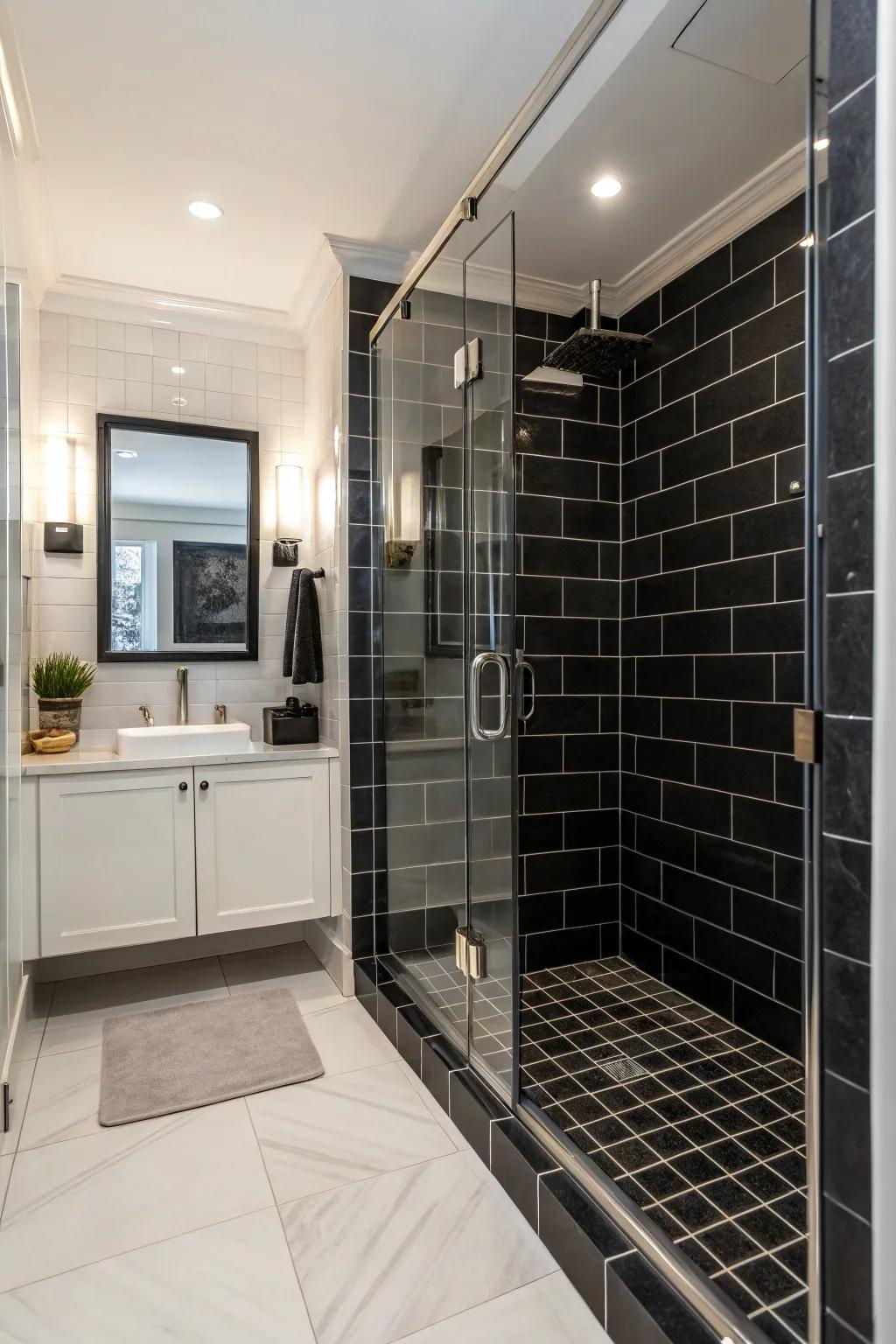 Black tiles add drama and sophistication to your shower.