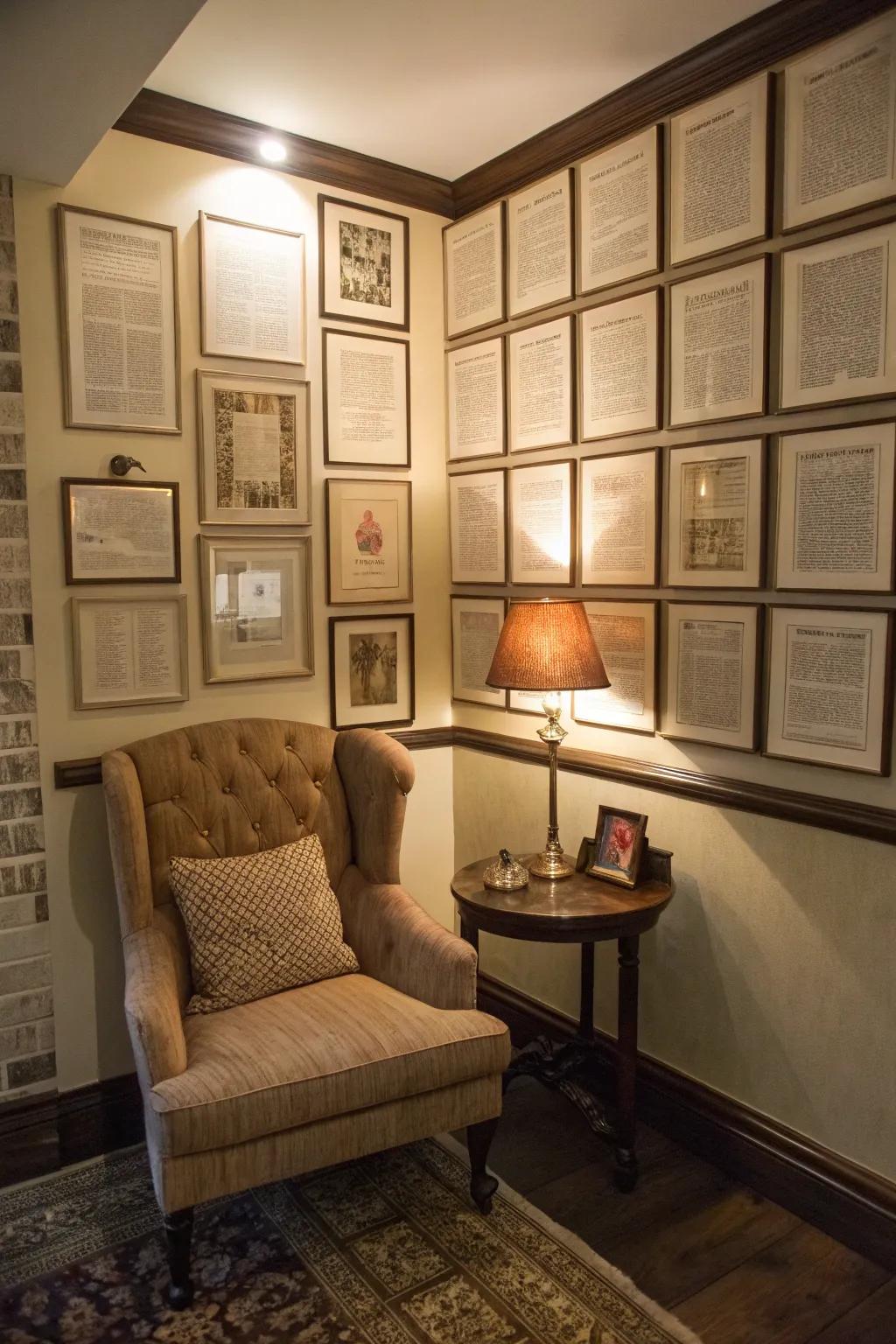 Framed book pages add literary charm to your decor.