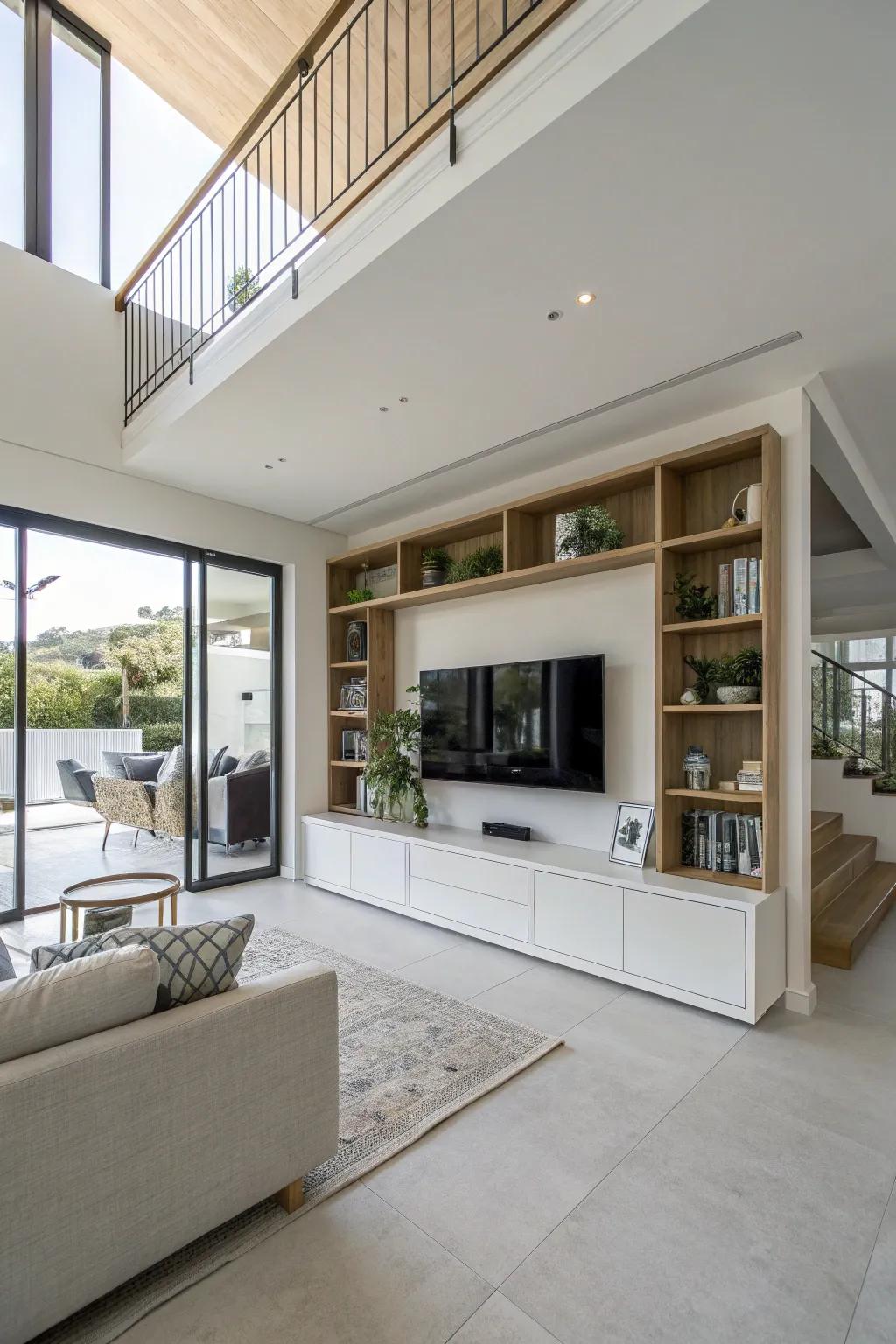 Floating furniture adds a modern touch to your TV decor.