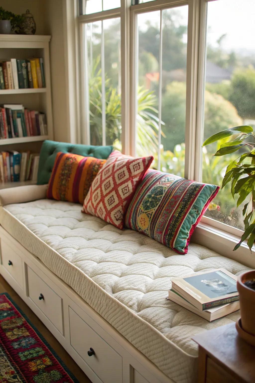 A daybed window seat invites you to relax and unwind.