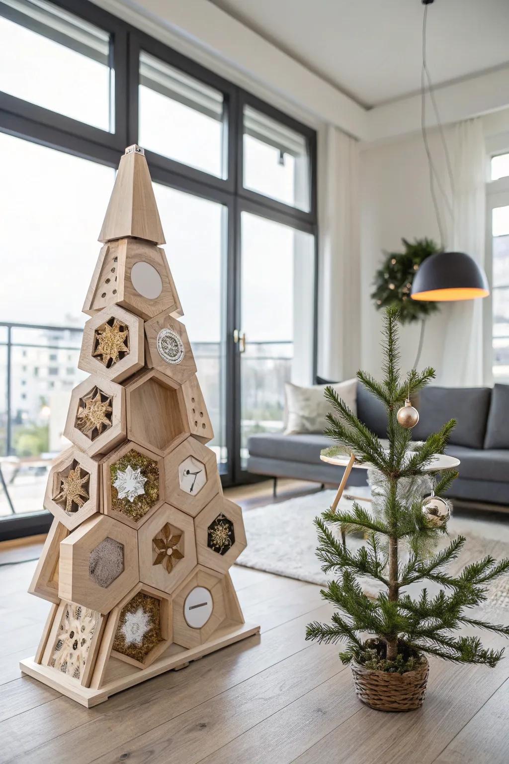 A geometric tree that combines modern design with holiday spirit.