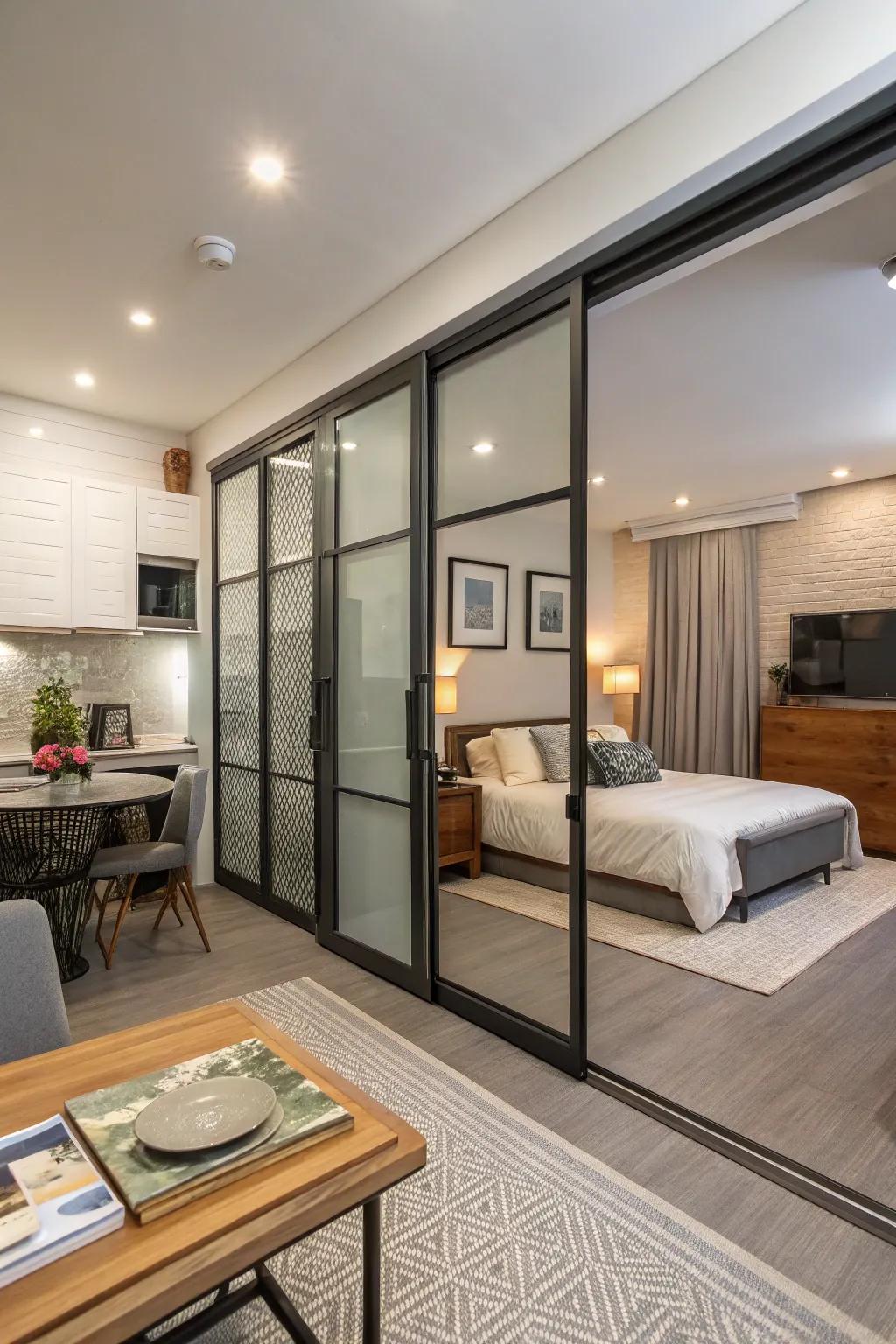 Sliding doors offer privacy without sacrificing space.