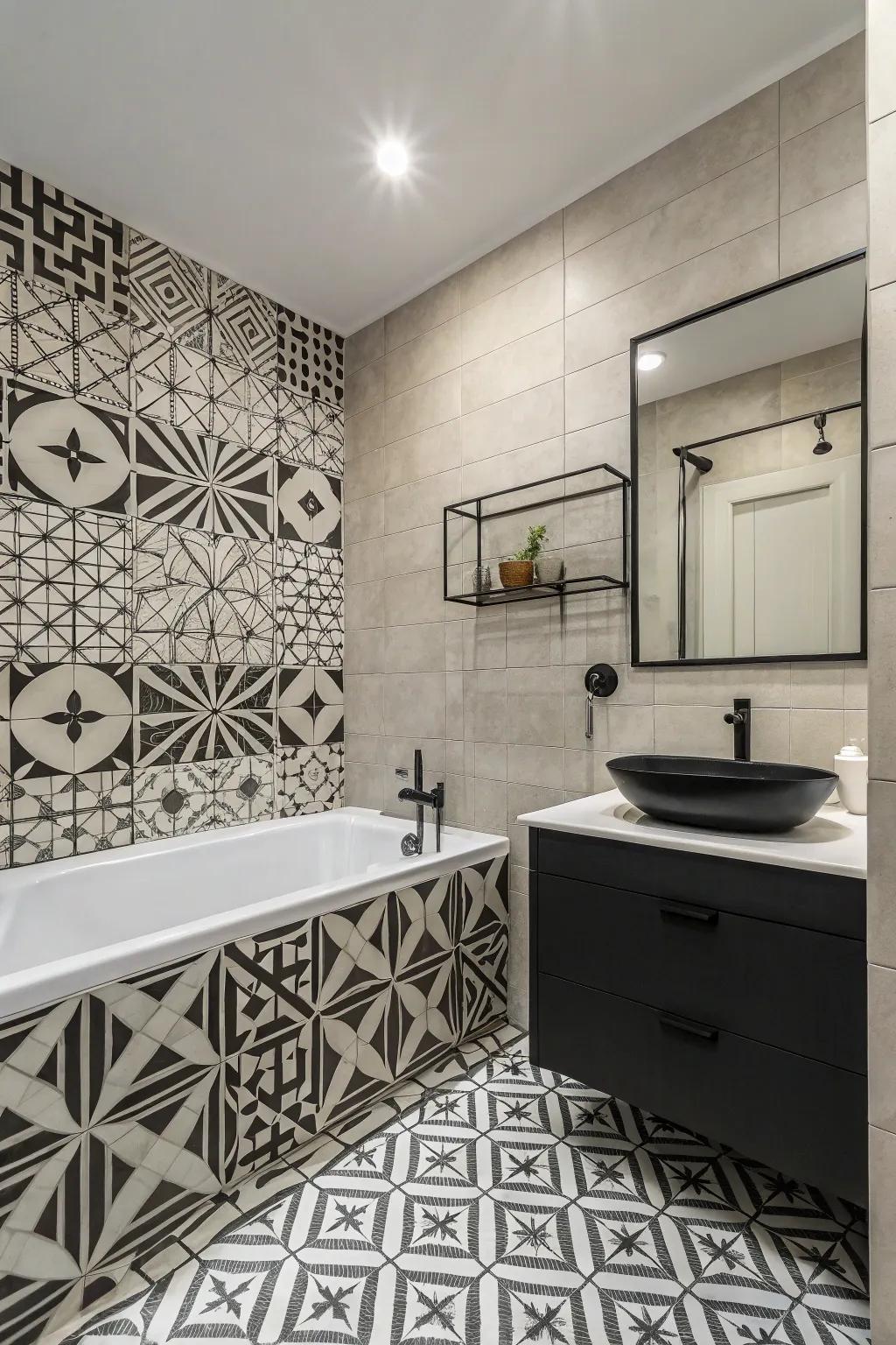 Geometric tiles add a modern and stylish edge.