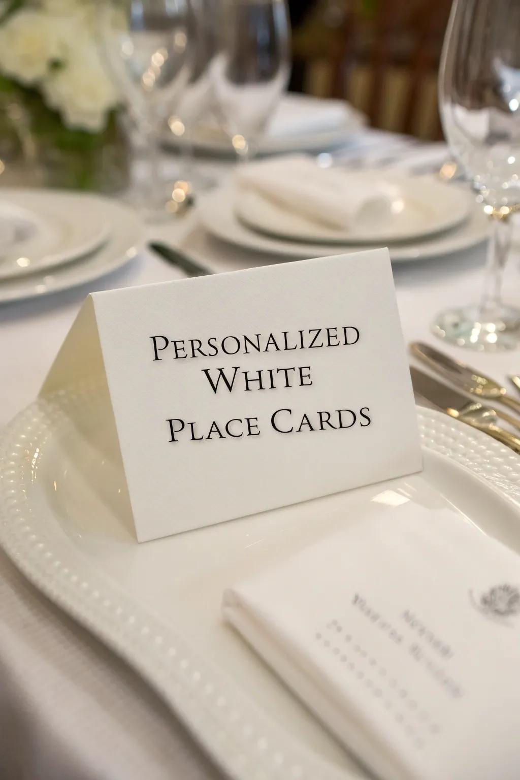 Personalized place cards add a thoughtful and formal touch.