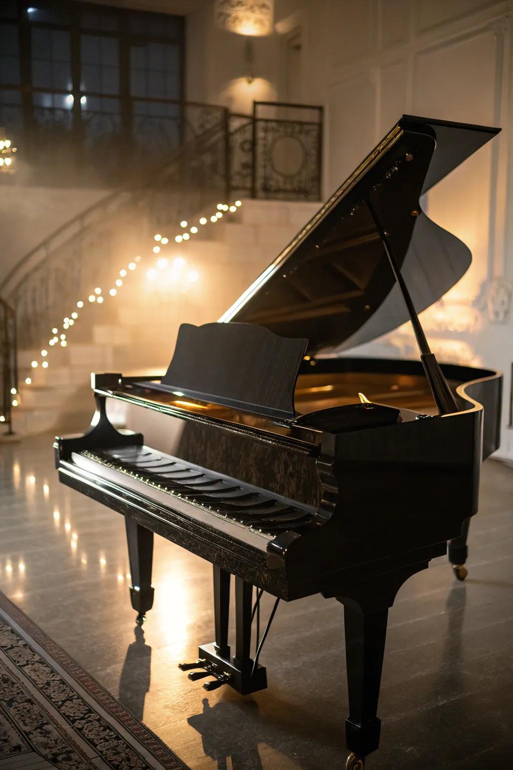 Accent lighting enhances the beauty of the piano.