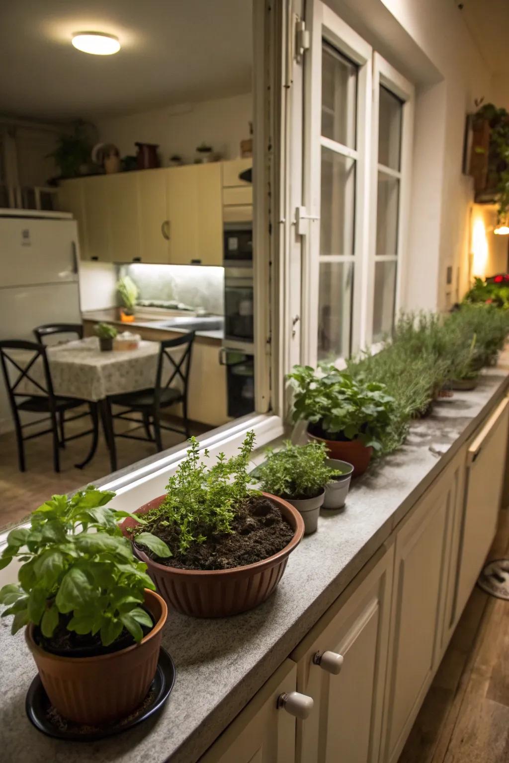 Incorporating greenery brings a lively touch to your kitchenette.