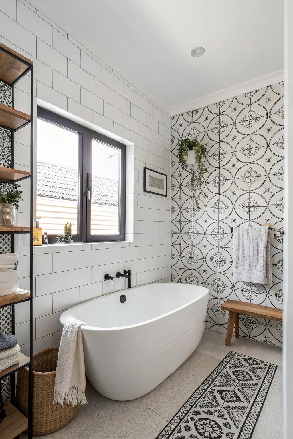 Achieve sleek minimalism with a monochrome tile scheme.