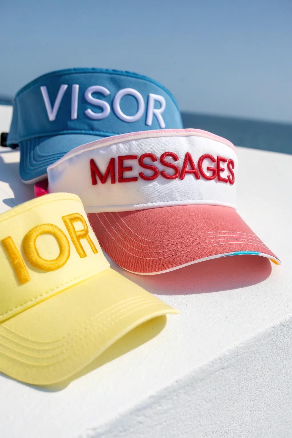 Sun visors provide stylish protection from the sun at beach weddings.