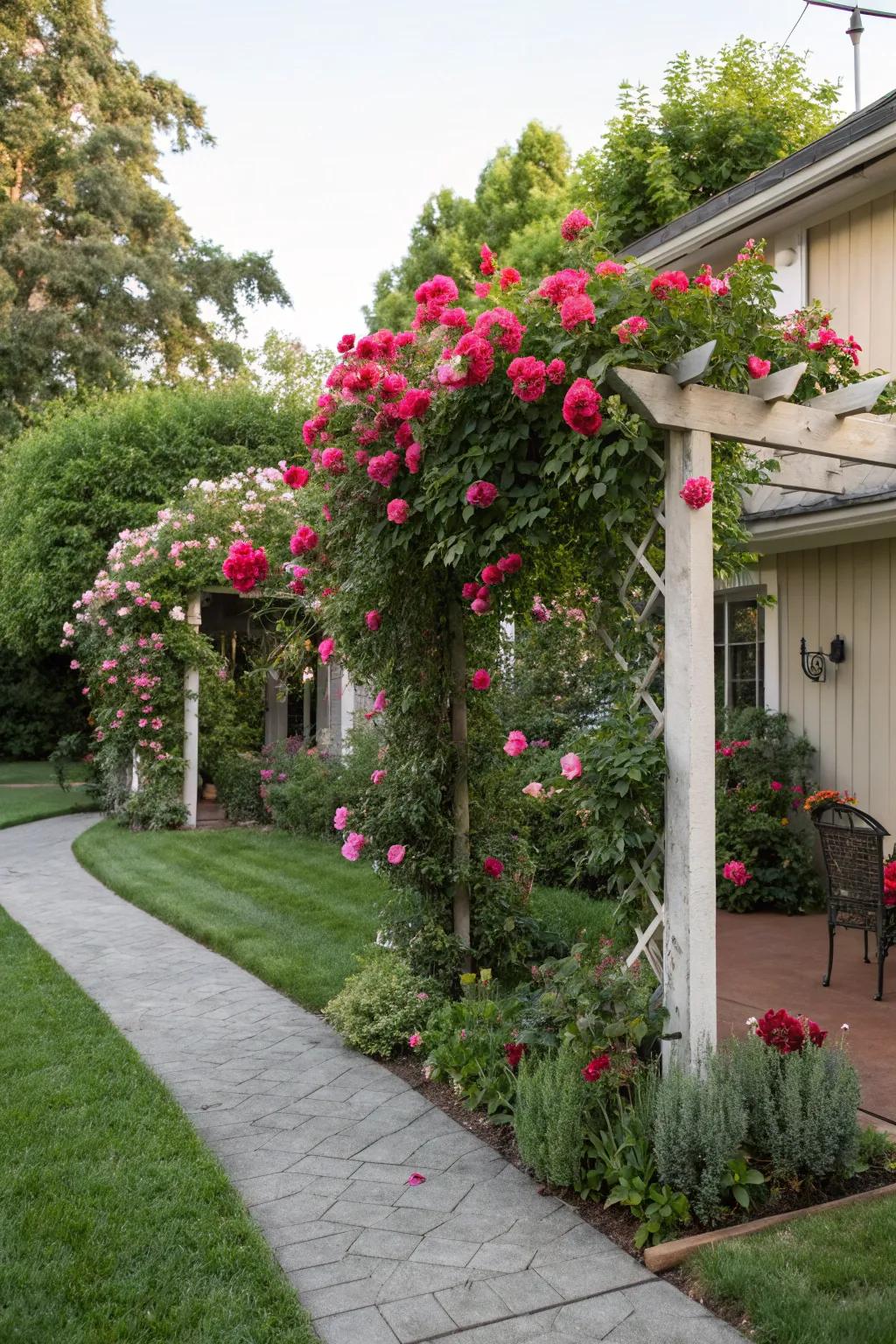 Vertical gardening adding height and interest to the garden.