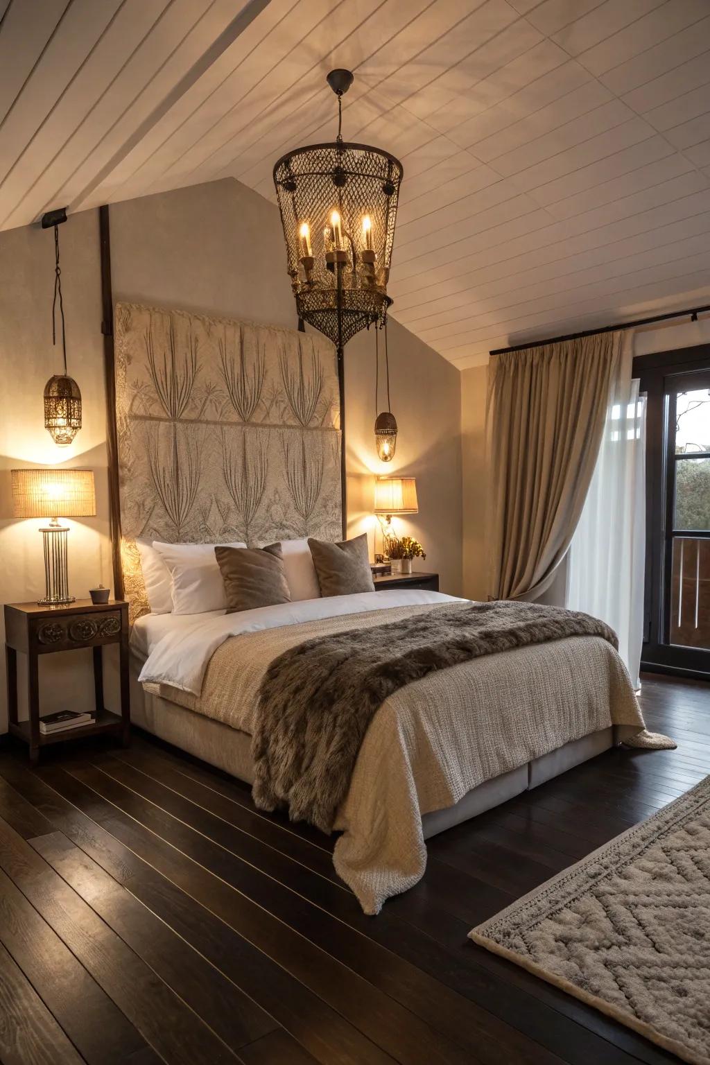 Dark floors add a dramatic, cozy atmosphere to your bedroom.