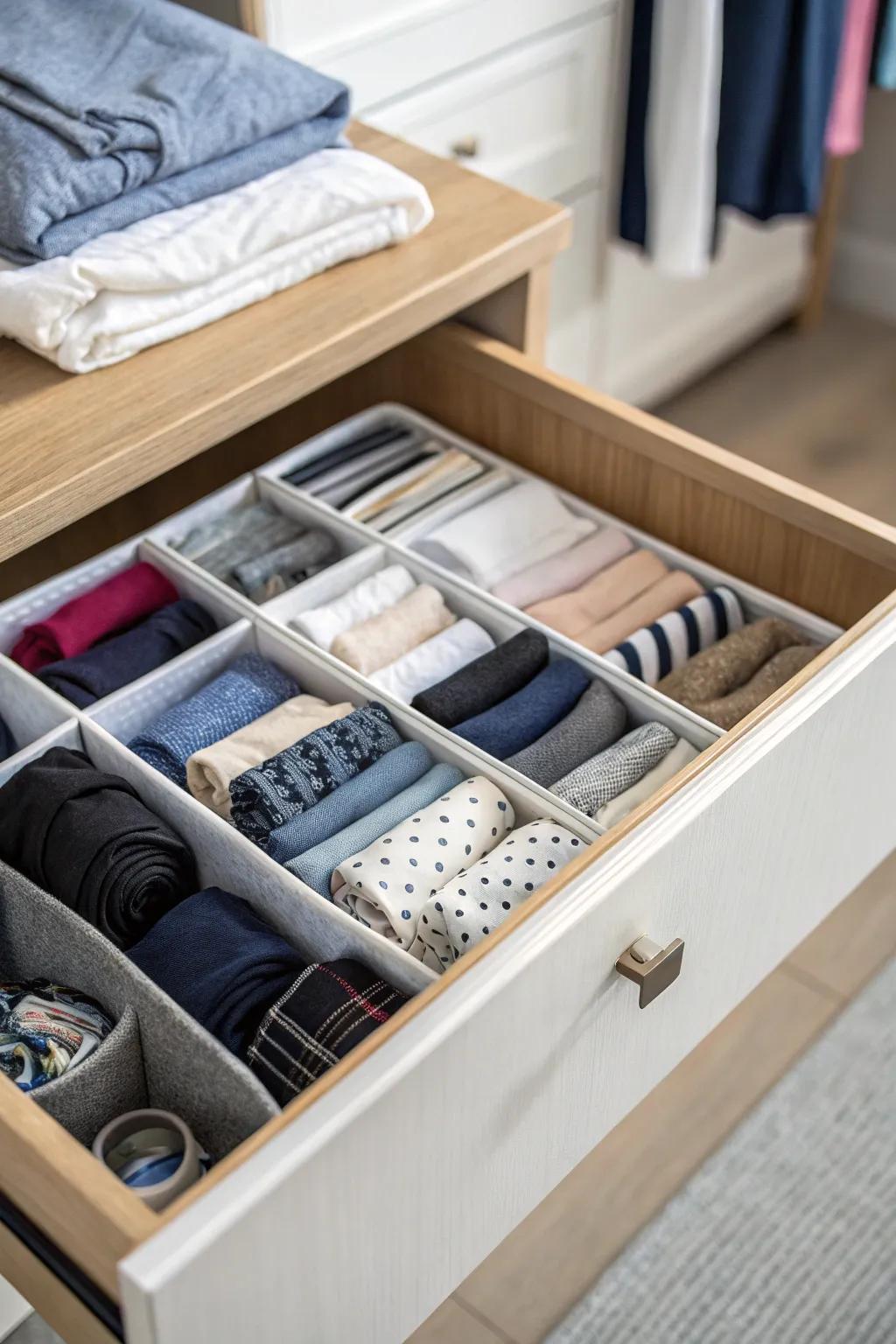 Keep your drawers tidy with smart dividers for clothing.