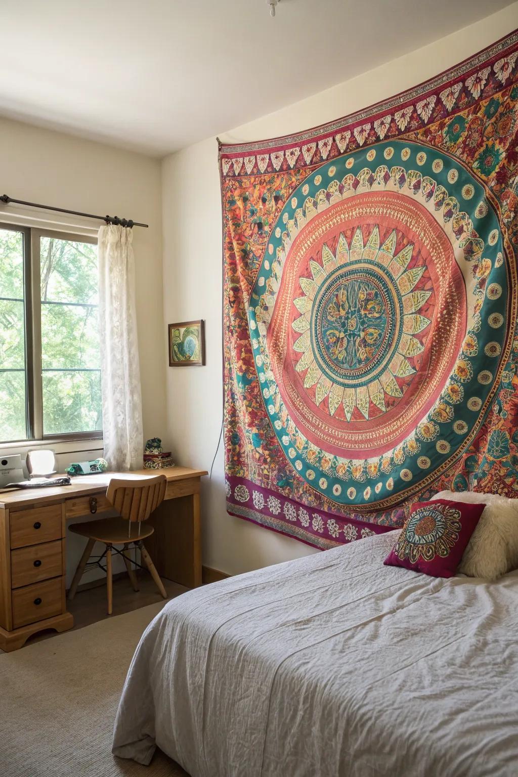 A tapestry can add a touch of warmth and texture.