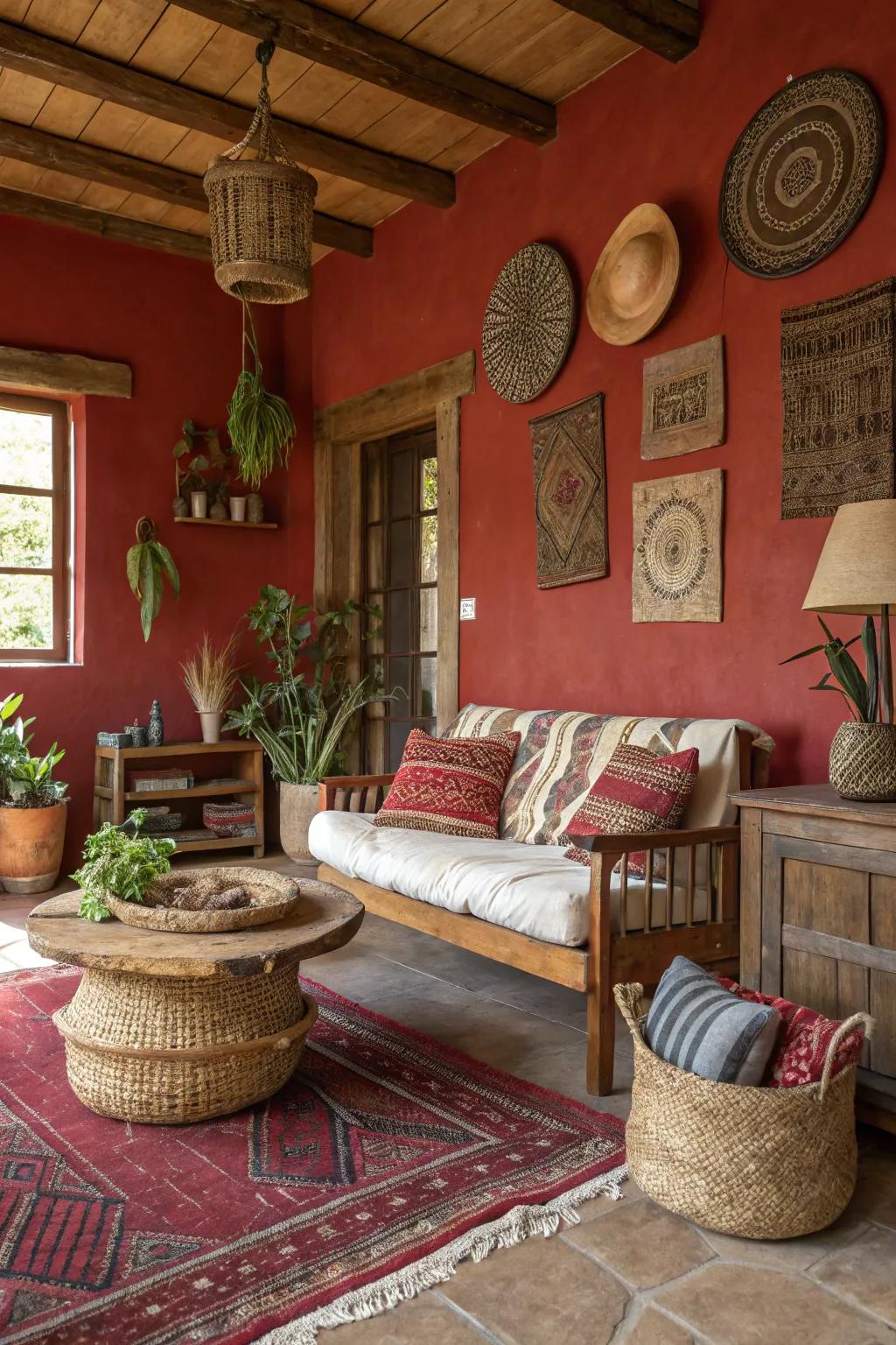 Infuse warmth with rustic red tones