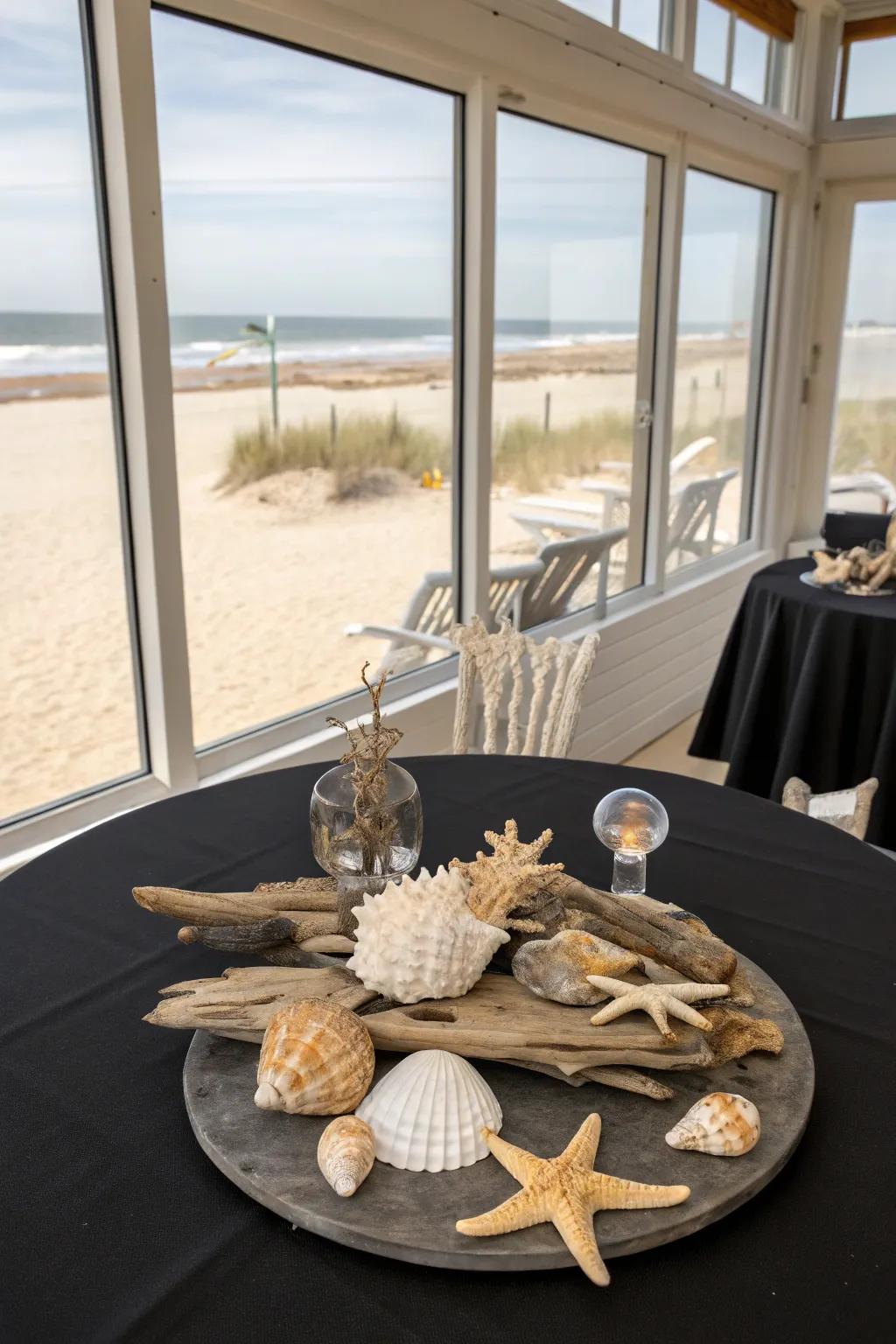 Coastal elegance with black and natural elements.