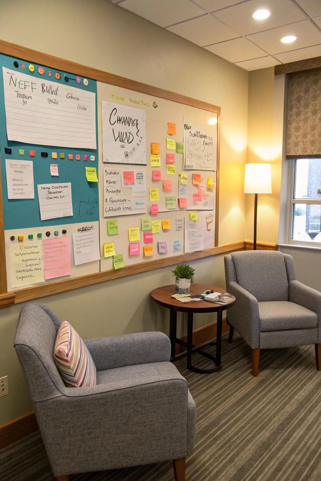 A bulletin board fosters communication and engagement.