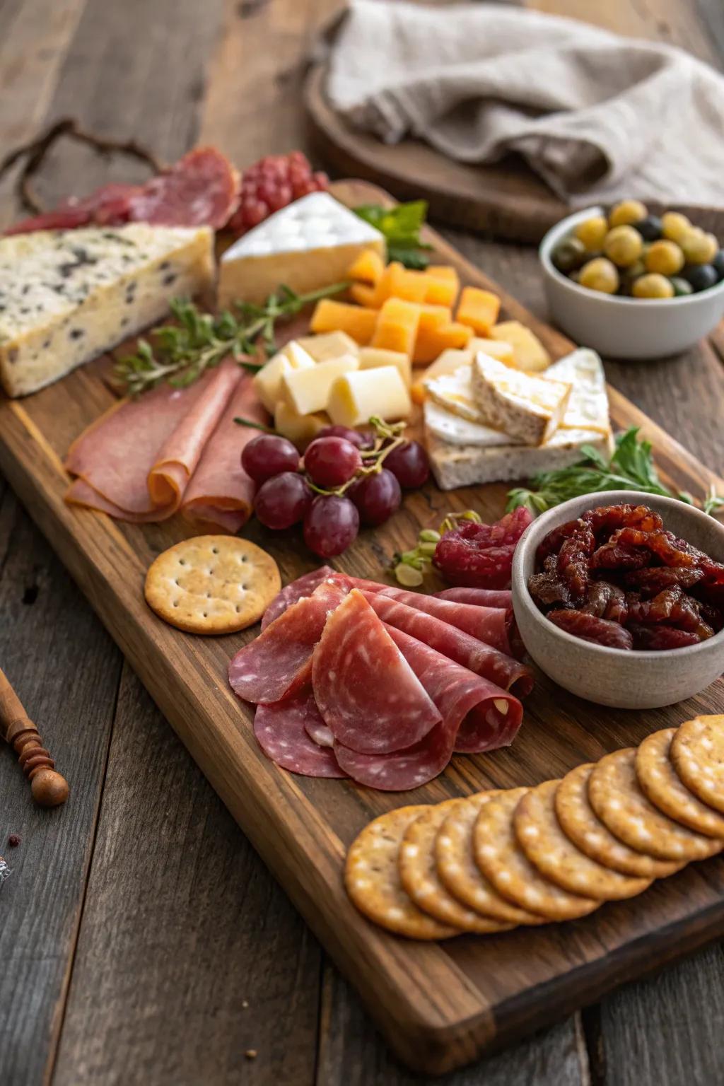 A rustic wooden board offers an authentic presentation.