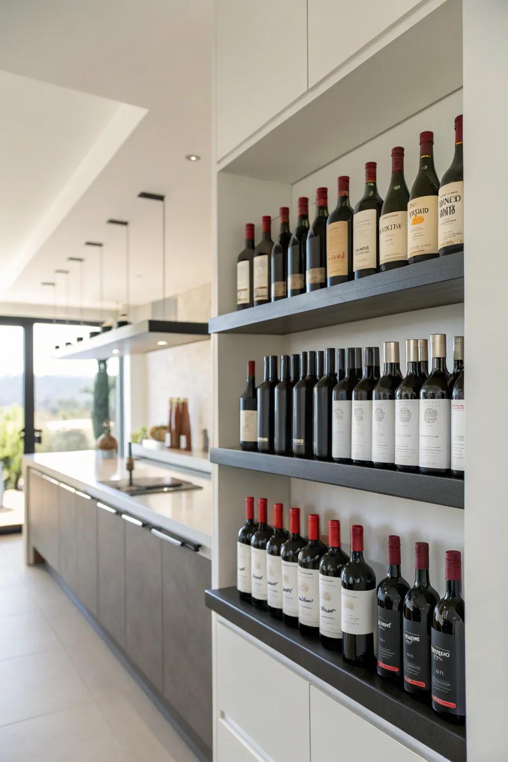 Floating shelves that elegantly display your wine collection.