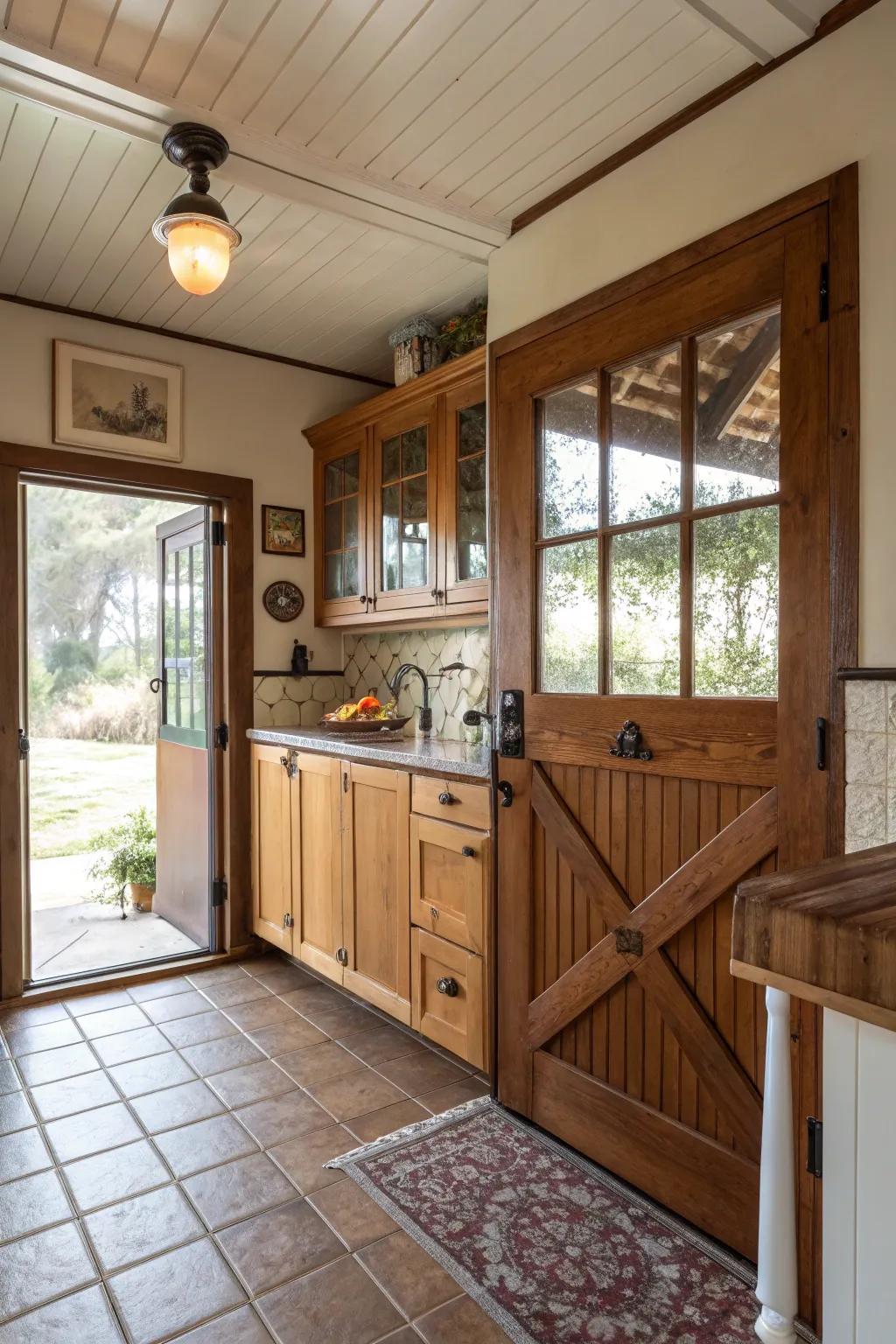 A bungalow kitchen enhanced by the addition of a classic Dutch door.