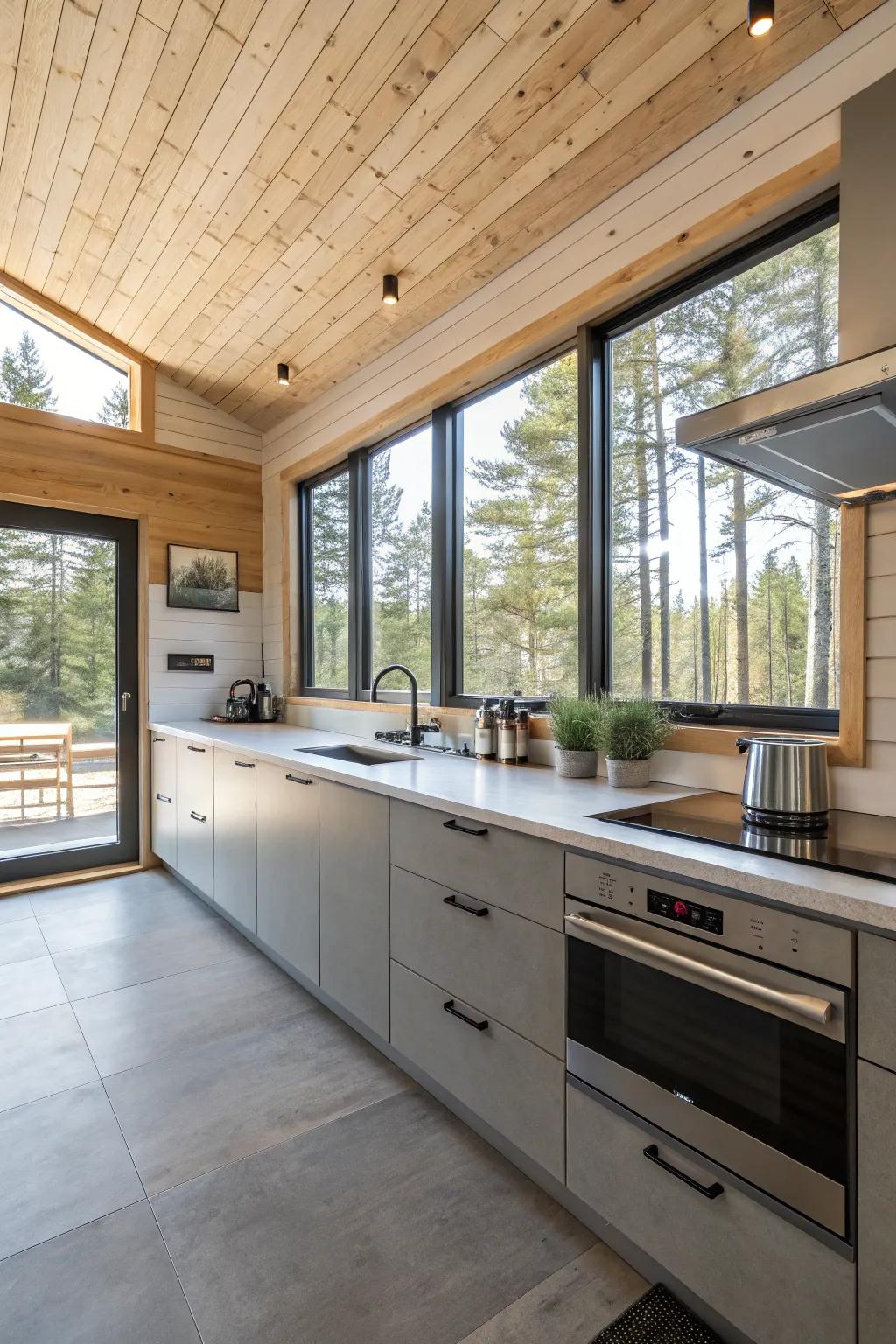 Modern appliances enhance the cabin's functionality and energy efficiency.