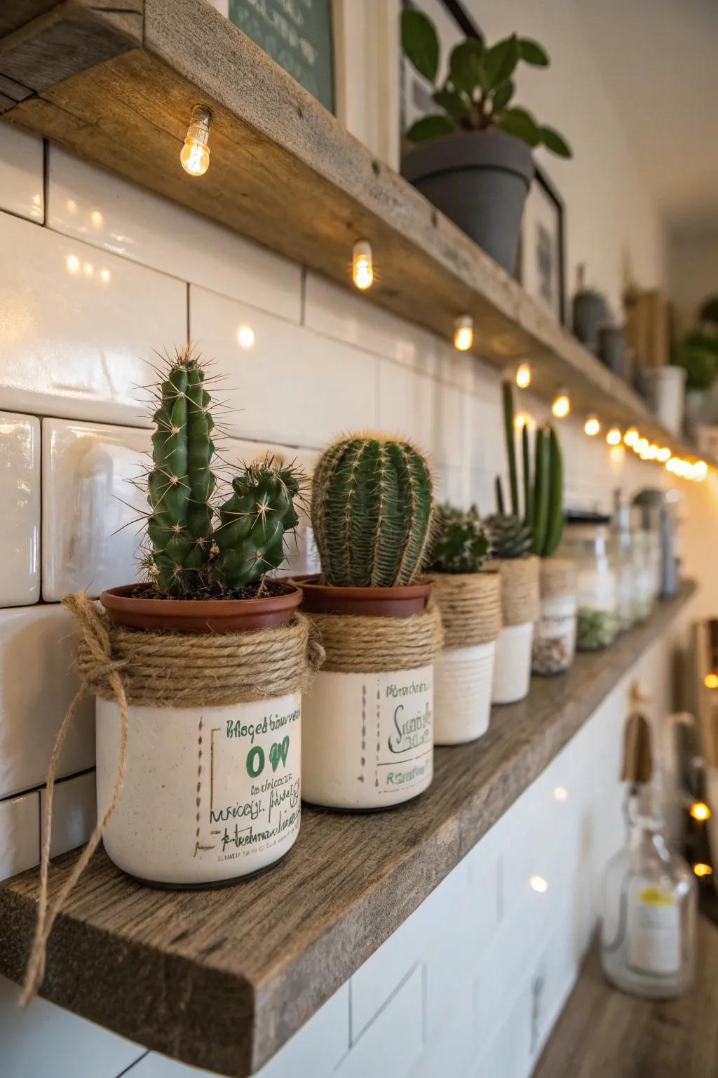 Upcycled mason jars add a cozy, nostalgic vibe to your decor.
