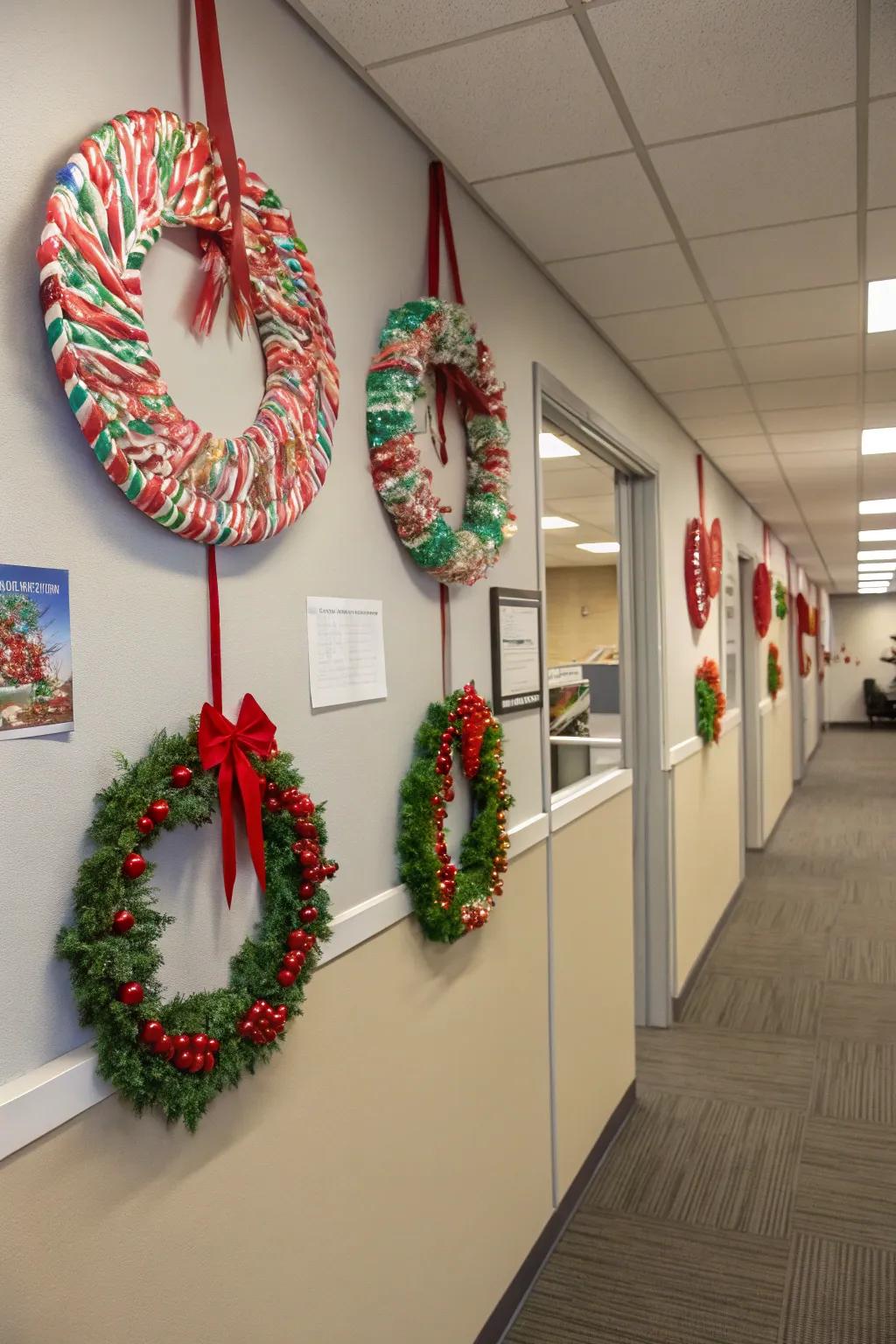 Festive focal points with candy cane wreaths.