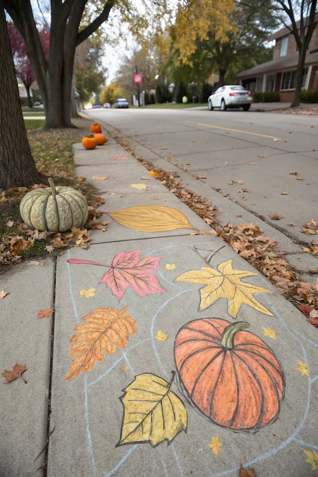 A festive fall-themed chalk drawing celebrating the season.