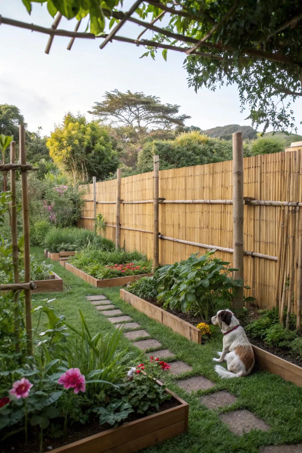 Bamboo fencing provides an eco-friendly and stylish solution for dog containment.