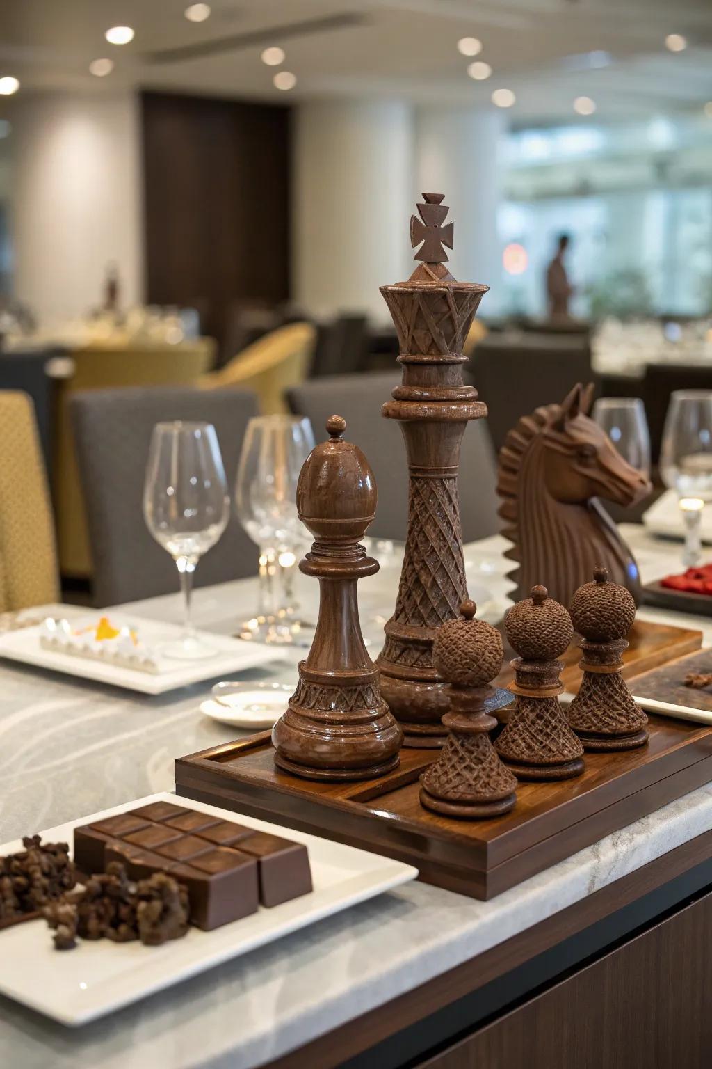 Stunning chocolate sculptures as both art and dessert.