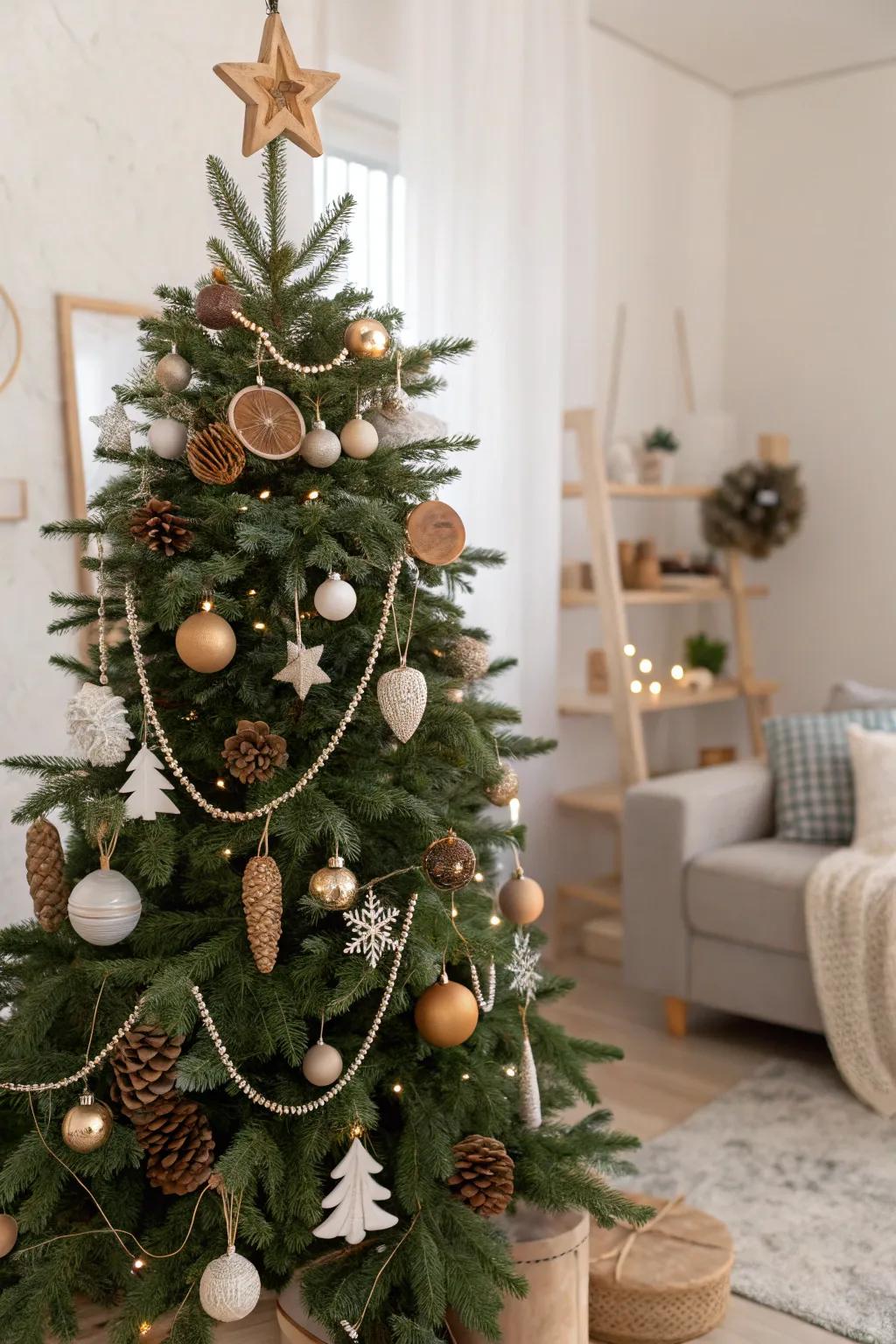 A simple and cozy Scandinavian-inspired Christmas tree.