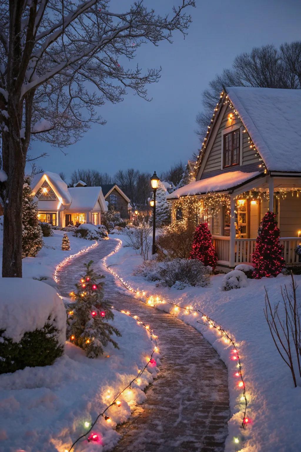 Illuminated paths create a magical ambiance.