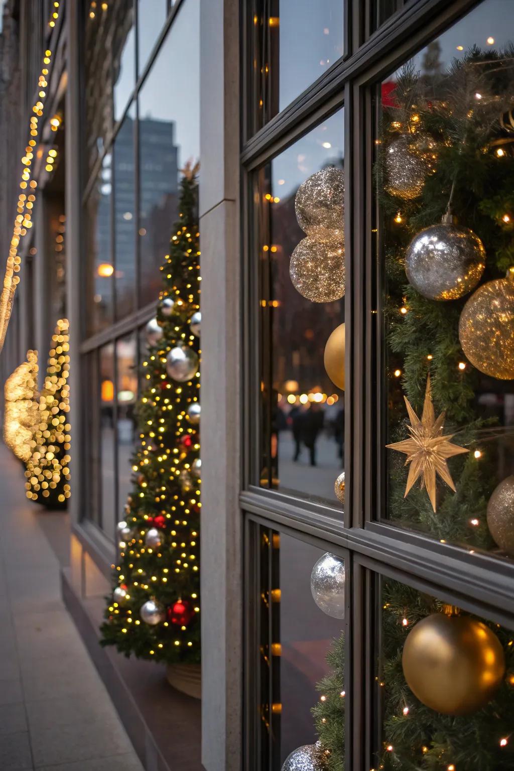 Mirrors create an enchanting effect by reflecting lights and ornaments.