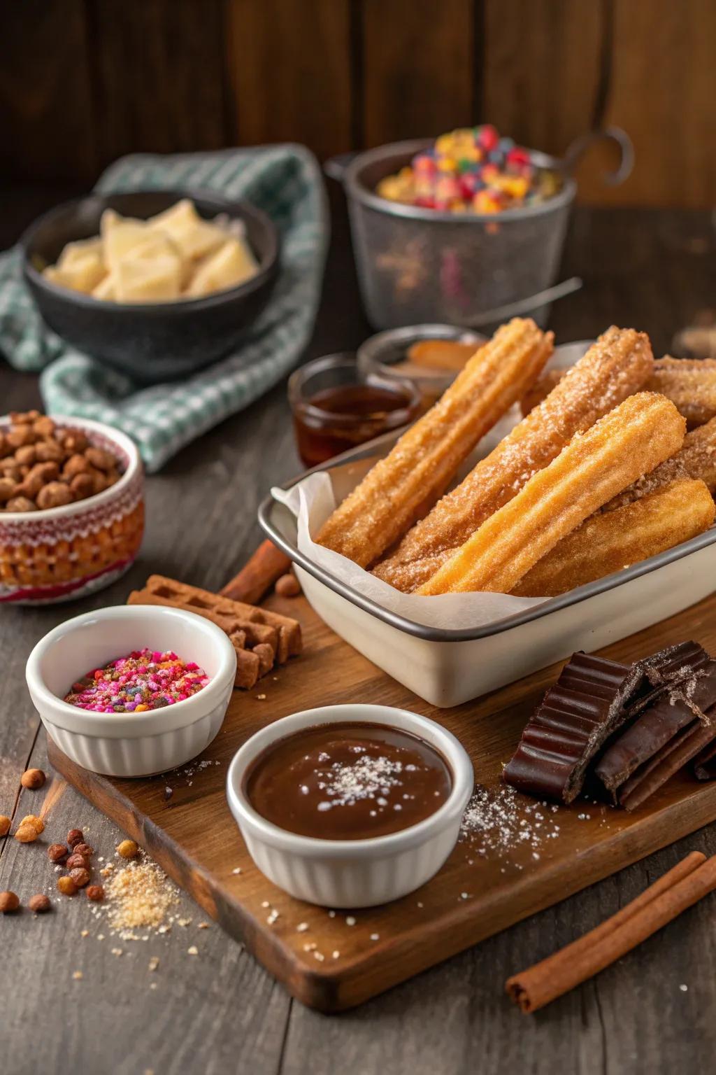 Treat your guests to a customizable churro station.