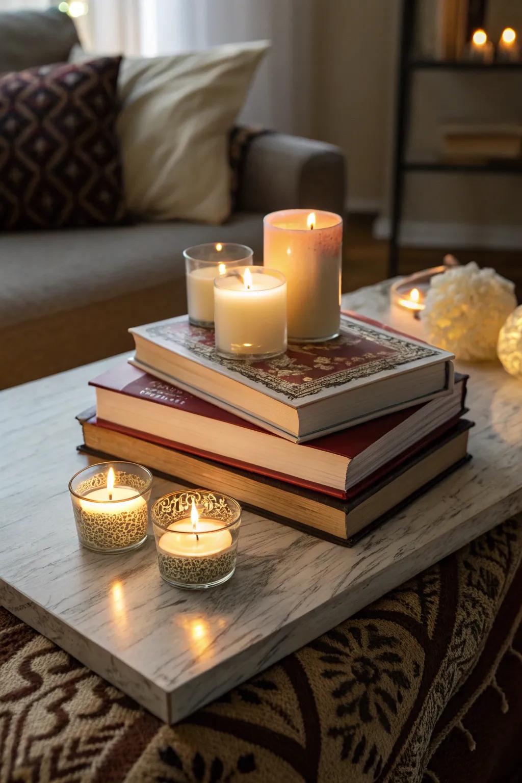 Candles provide a cozy and inviting atmosphere.