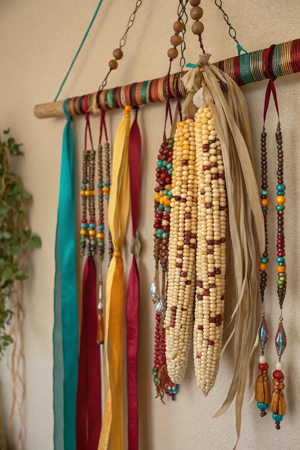 Elegant beaded corn wall hanging.